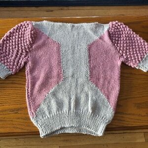 Handmade knitted grey/ silver & pink top